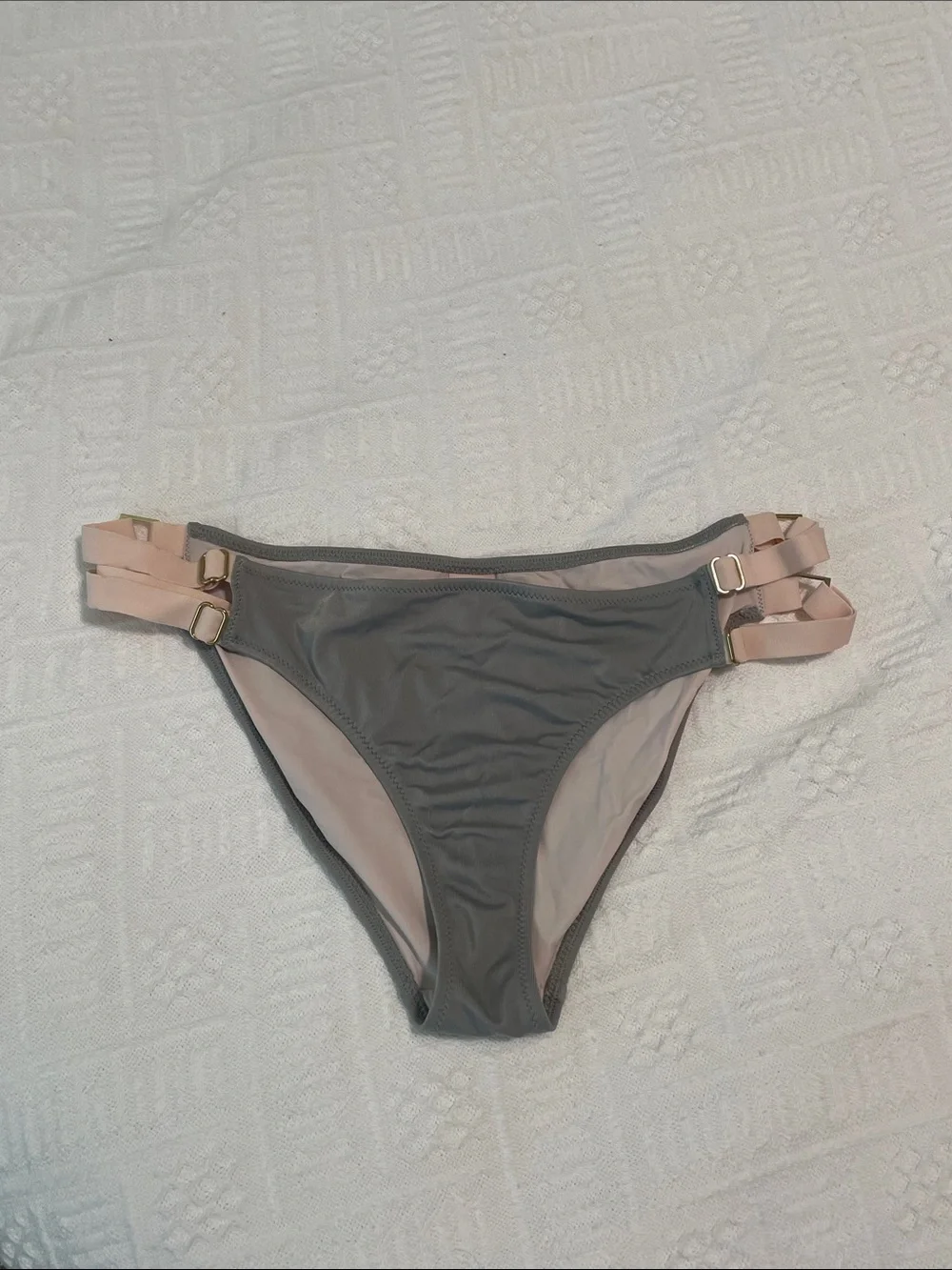 🖤5/$25 New Hot as Hell Gray Blush pink Bikini Bottom gold Double Side Straps